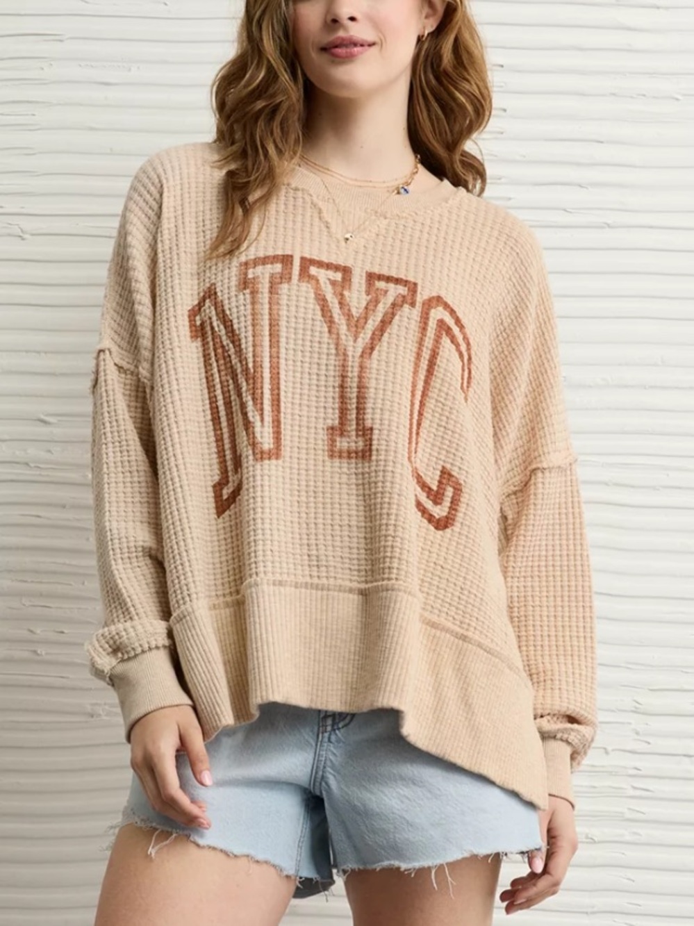 AE Big Hug Sweatshirt with Waffle Texture and Round Neck - NYC